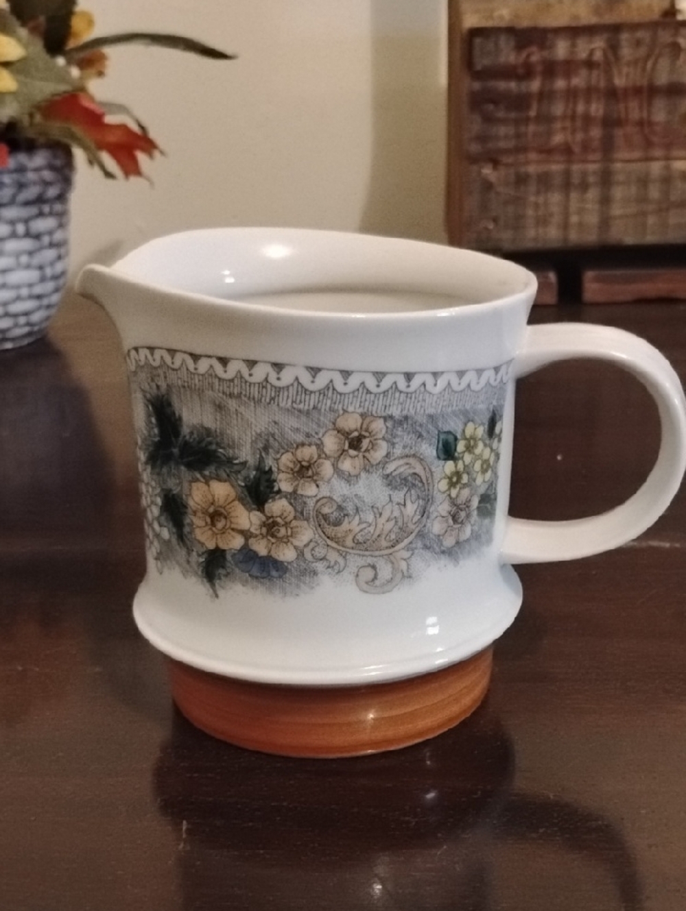Goebel Floral Ceramic Pitcher with Handle - White with Yellow & Green Accents